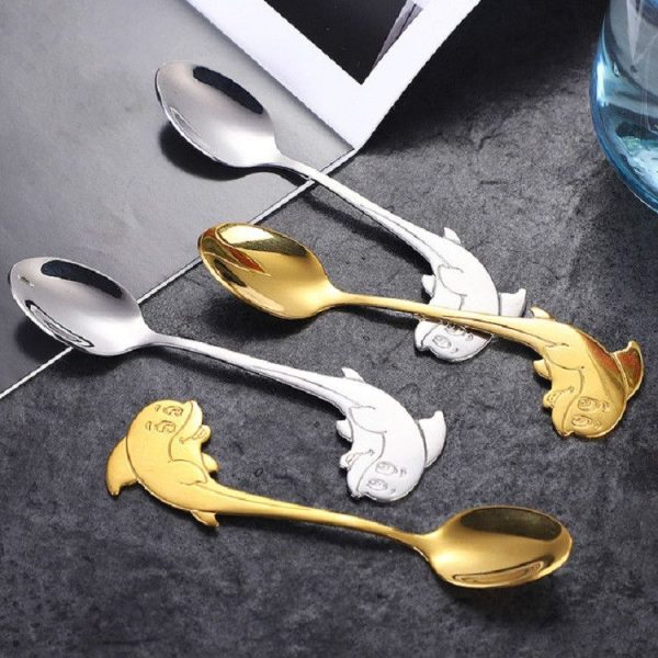 2 PCS Stainless Steel Dolphin Shape Cartoon Coffee Stirring Spoon Ice Cream Spoon Child Feeding Spoon (Steel) - Image 4