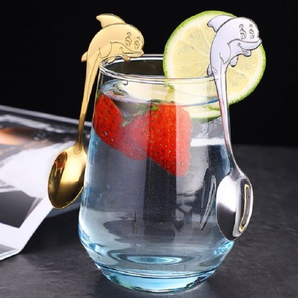 2 PCS Stainless Steel Dolphin Shape Cartoon Coffee Stirring Spoon Ice Cream Spoon Child Feeding Spoon (Steel) - Image 5