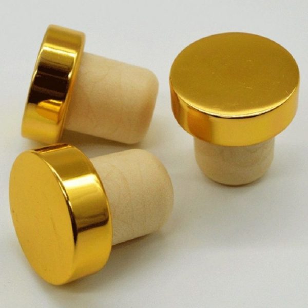 Polymer Wine Stopper Cork Oak Stoppers with Metal Iron Cover, Color: Golden - Image 3