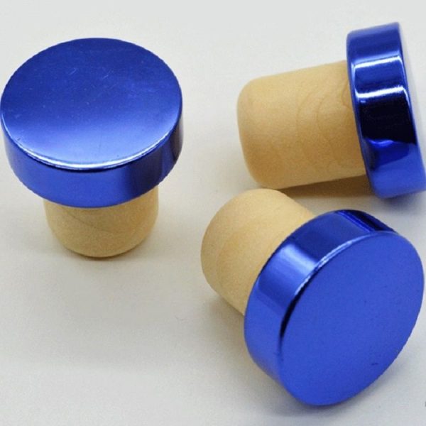 Polymer Wine Stopper Cork Oak Stoppers with Metal Iron Cover, Color: Blue - Image 3