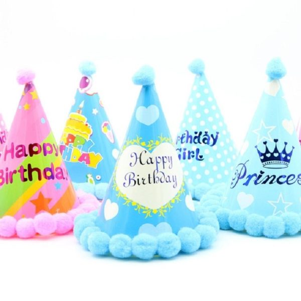3 PCS Children Age Dress up Party Supplies Ball Birthday Hat Paper Rainbow Pom-pom Cap, Color: Style and Color Random Delivery - Image 2