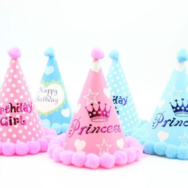 3 PCS Children Age Dress up Party Supplies Ball Birthday Hat Paper Rainbow Pom-pom Cap, Color: Style and Color Random Delivery - Image 3