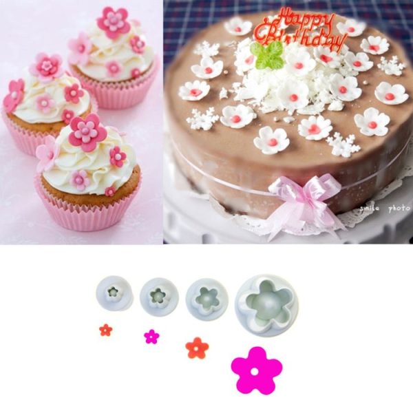 4pcs / Set Plum Fondant Cake Spring Print Stamper Baking Biscuit Mould - Image 3