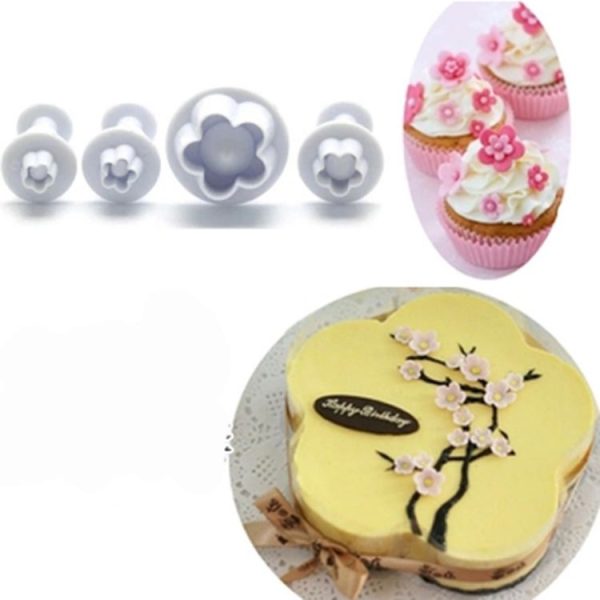 4pcs / Set Plum Fondant Cake Spring Print Stamper Baking Biscuit Mould - Image 4