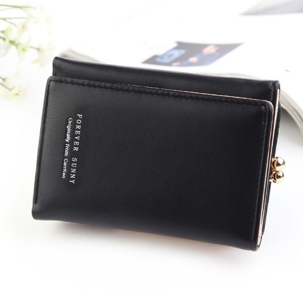 Short Wllet Lady Small Wallet Multi-Card Three Fold (Black) - Image 3