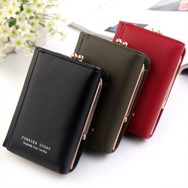 Short Wllet Lady Small Wallet Multi-Card Three Fold (Black) - Image 7