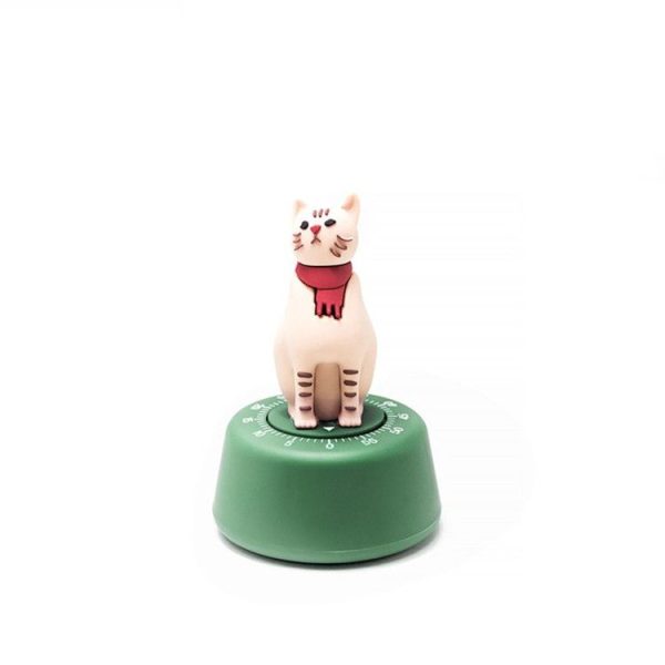 Cartoon Cat Shape Countdown Timer Student Learning Time Manager Kitchen Timer Mechanical Reminder (Grass Green) - Image 2