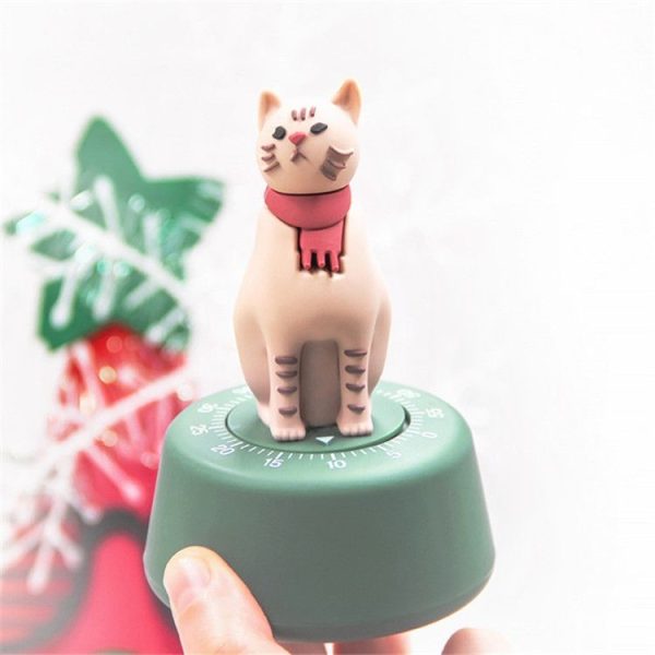 Cartoon Cat Shape Countdown Timer Student Learning Time Manager Kitchen Timer Mechanical Reminder (Grass Green) - Image 5