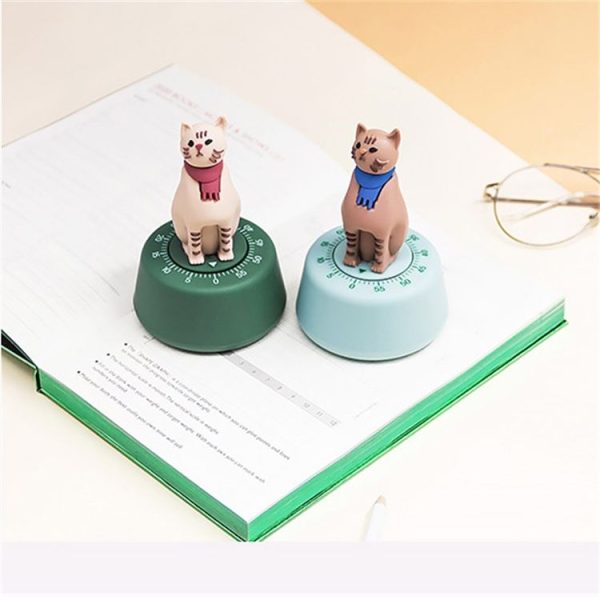 Cartoon Cat Shape Countdown Timer Student Learning Time Manager Kitchen Timer Mechanical Reminder (Grass Green) - Image 6