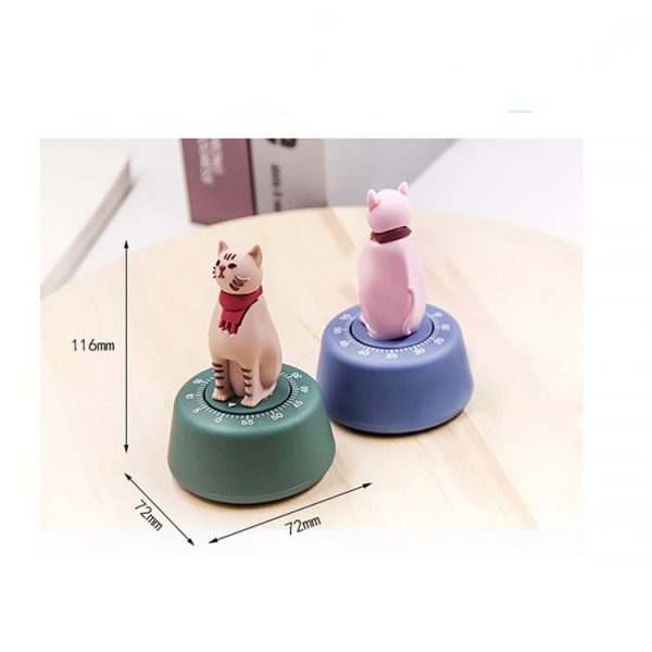 Cartoon Cat Shape Countdown Timer Student Learning Time Manager Kitchen Timer Mechanical Reminder (Grass Green) - Image 7