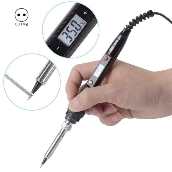 908S 80W LCD Thermostat Soldering Iron Constant Temperature Soldering Iron, Plug Type: EU Plug (Black)