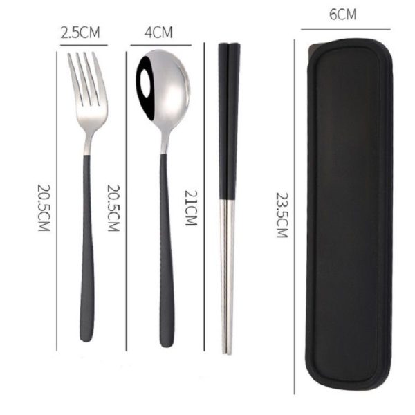 3pcs / Set Portable Stainless Steel Tableware Creative Set Chopsticks Spoon Fork Gift, Color: Black - Image 2