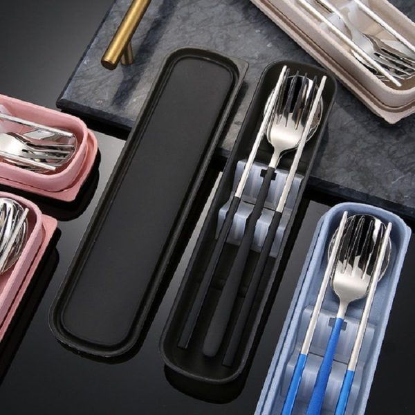 3pcs / Set Portable Stainless Steel Tableware Creative Set Chopsticks Spoon Fork Gift, Color: Pink - Image 6