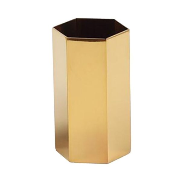 Home Office Hexagon Gold Flower Vase Pen Holder Desktop Storage Container - Image 2