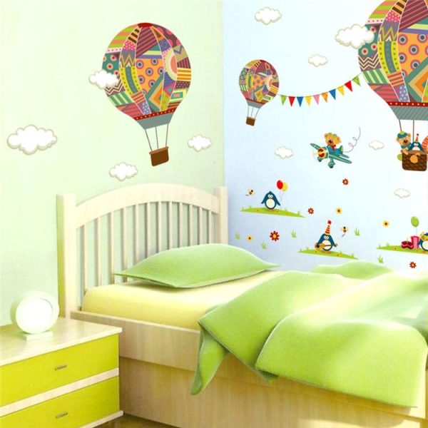 2 PCS Colorful Hot Air Balloon Animal Nursery Room Wall Sticker Bear Giraffe Children Room Cartoon Classroom Wall Decals Poster - Image 4