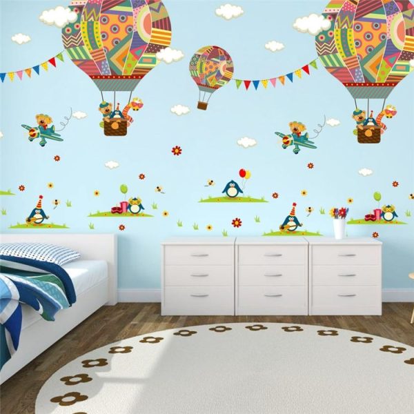 2 PCS Colorful Hot Air Balloon Animal Nursery Room Wall Sticker Bear Giraffe Children Room Cartoon Classroom Wall Decals Poster - Image 5