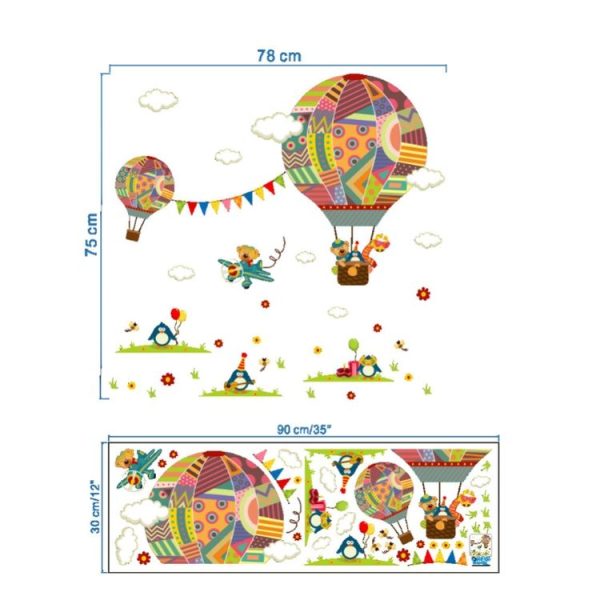 2 PCS Colorful Hot Air Balloon Animal Nursery Room Wall Sticker Bear Giraffe Children Room Cartoon Classroom Wall Decals Poster - Image 6