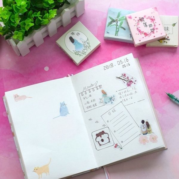 2 PCS Time Wheel Account Material Decoration Sticker Boxed DIY Color Cute Print Hand Account Diary Small Fresh Memo Pad (A Flower Blossoming) - Image 7