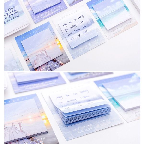 15 PCS Scenery Tour Memo Pad Paper Post Notes Sticky Notes Notepad Stationery (Smokey waves) - Image 4