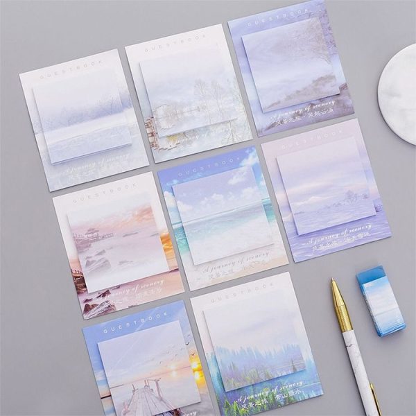 15 PCS Scenery Tour Memo Pad Paper Post Notes Sticky Notes Notepad Stationery (Smokey waves) - Image 6