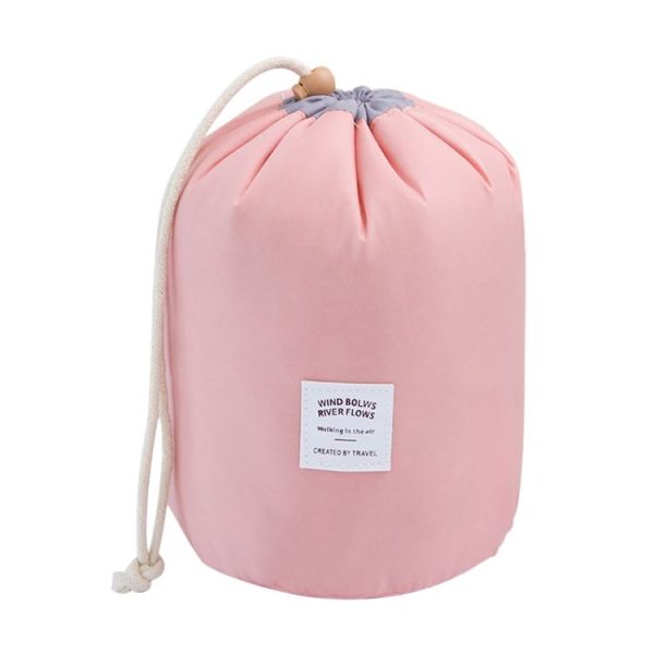 Large-capacity Cosmetic Bag Travel Suit Wash Bag Outdoor Waterproof Storage Bag Cylinder Wash Bag (Maca pink) - Image 2