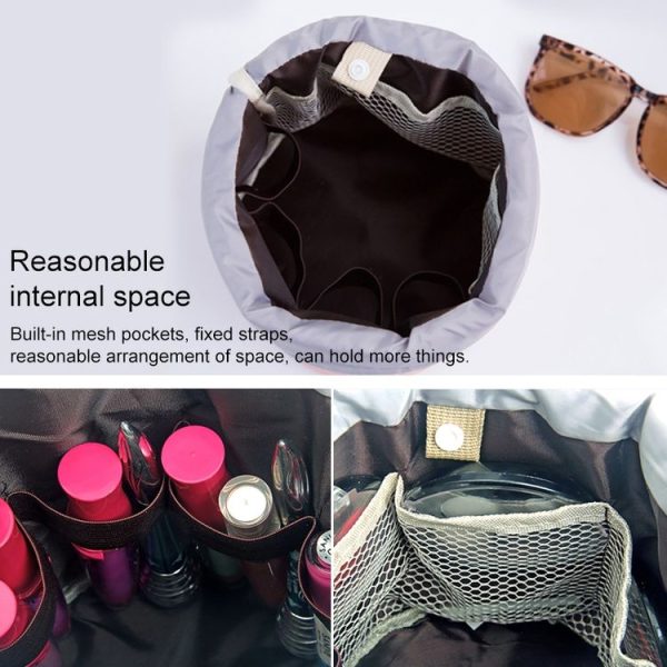 Large-capacity Cosmetic Bag Travel Suit Wash Bag Outdoor Waterproof Storage Bag Cylinder Wash Bag (Maca pink) - Image 4