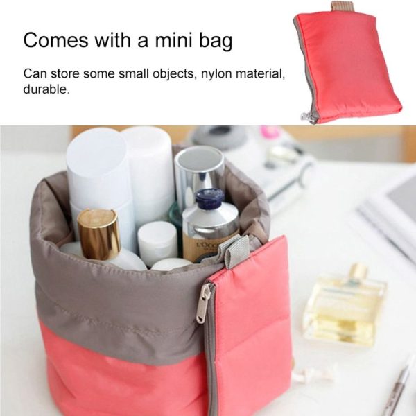 Large-capacity Cosmetic Bag Travel Suit Wash Bag Outdoor Waterproof Storage Bag Cylinder Wash Bag (Maca pink) - Image 5