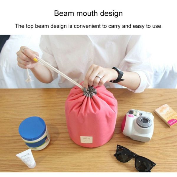 Large-capacity Cosmetic Bag Travel Suit Wash Bag Outdoor Waterproof Storage Bag Cylinder Wash Bag (Maca pink) - Image 6