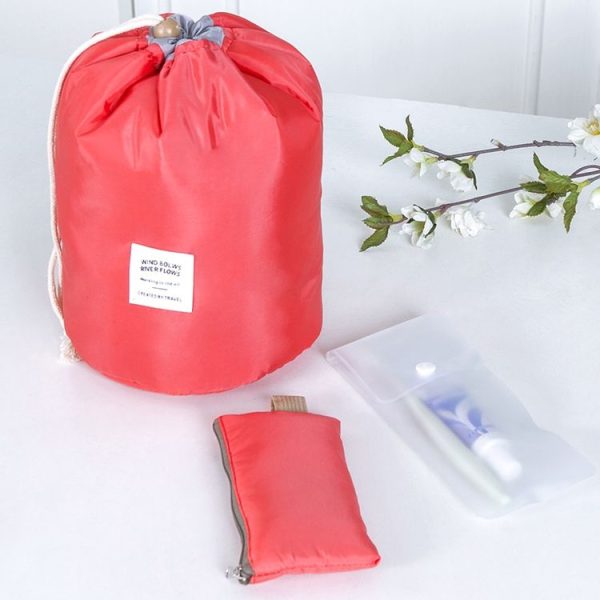 Large-capacity Cosmetic Bag Travel Suit Wash Bag Outdoor Waterproof Storage Bag Cylinder Wash Bag (Maca pink) - Image 9