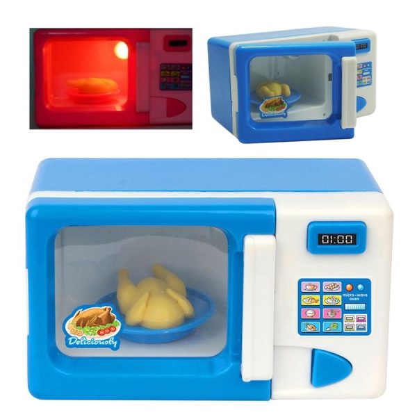 Children Mini Cute Microwave Oven Pretend Role Play Toy Educational for Kids Kitchen Toys (Blue)