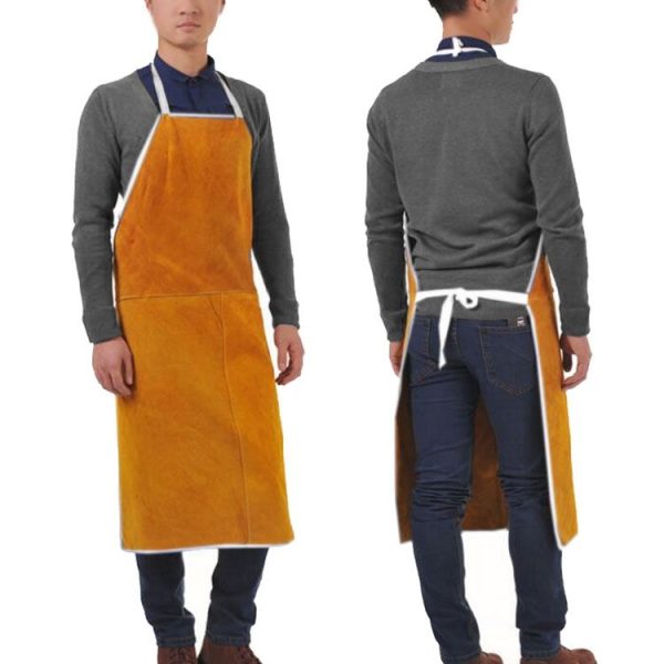 Full Leather Electric Welding Apron High Temperature Fireproof Star Splash Protective Clothing (Orange) - Image 2