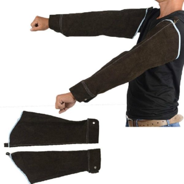 Leather Cuffs with Buckle Cuffs Wear-resistant Oil-resistant Insulation Anti-scalding Arm Protection Products, Size: One Size (Brown) - Image 2