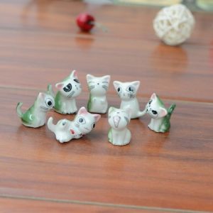 7 PCS / Set Miniature Cat Garden Decoration Statue Doll House Micro Landscape Decoration (Green)