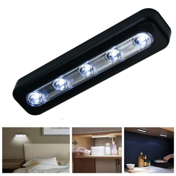5 LEDs High Lighting Long Touch Light LED Night Light Pat Lamp (Black)
