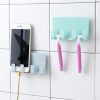 Practical Wall Sticking Phone Charging Holder Socket Strong Sticky Adhesive Sopport Rack Shelf With Hooks (Blue) - Image 4