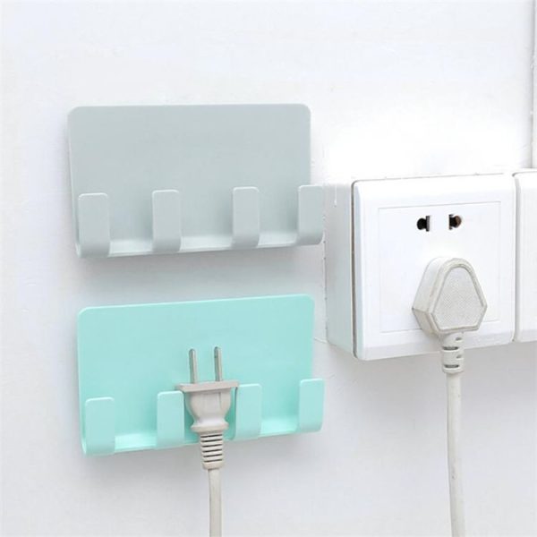 Practical Wall Sticking Phone Charging Holder Socket Strong Sticky Adhesive Sopport Rack Shelf With Hooks (Blue) - Image 8
