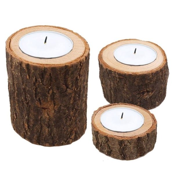 Wooden Crafts Ornaments Creative Bark Wood Pile Candle Holder Home Decoration, Without Candle, Style: Short - Image 3
