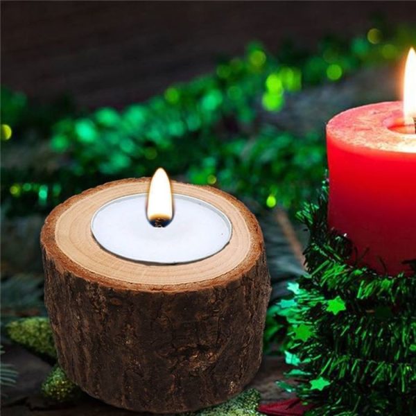 Wooden Crafts Ornaments Creative Bark Wood Pile Candle Holder Home Decoration, Without Candle, Style: Short - Image 4