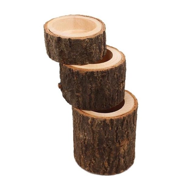 Wooden Crafts Ornaments Creative Bark Wood Pile Candle Holder Home Decoration, Without Candle, Style: Short - Image 6