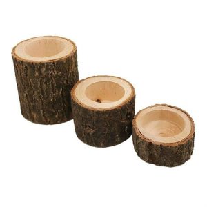 Wooden Crafts Ornaments Creative Bark Wood Pile Candle Holder Home Decoration, Without Candle, Style: Set