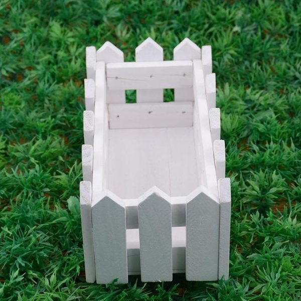 16cm Wooden Fence Small Tea Bud Garden Simulation Flower Kit Plant Pots Balcony Decor (White) - Image 3