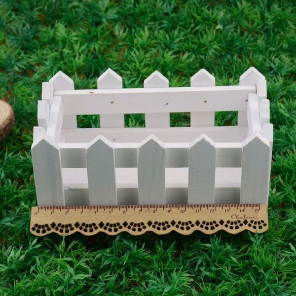 16cm Wooden Fence Small Tea Bud Garden Simulation Flower Kit Plant Pots Balcony Decor (White) - Image 4
