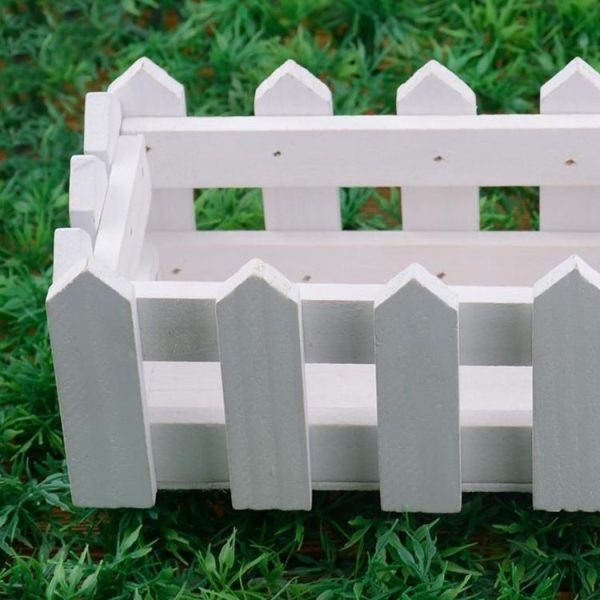 16cm Wooden Fence Small Tea Bud Garden Simulation Flower Kit Plant Pots Balcony Decor (White) - Image 5