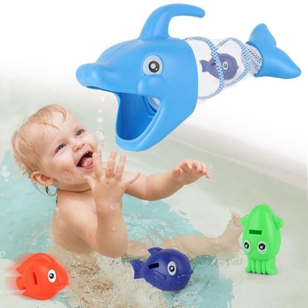 4 PCS / Set Children Playing in the Water Cartoon Dolphin Bathing Fish Fishing Toy (Blue)