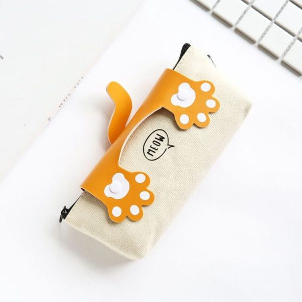 Cute Cats Big Capacity Canvas Pencil Case School Supplies Stationery (Orange) - Image 2