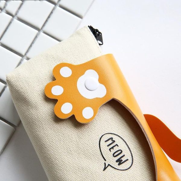 Cute Cats Big Capacity Canvas Pencil Case School Supplies Stationery (Orange) - Image 3