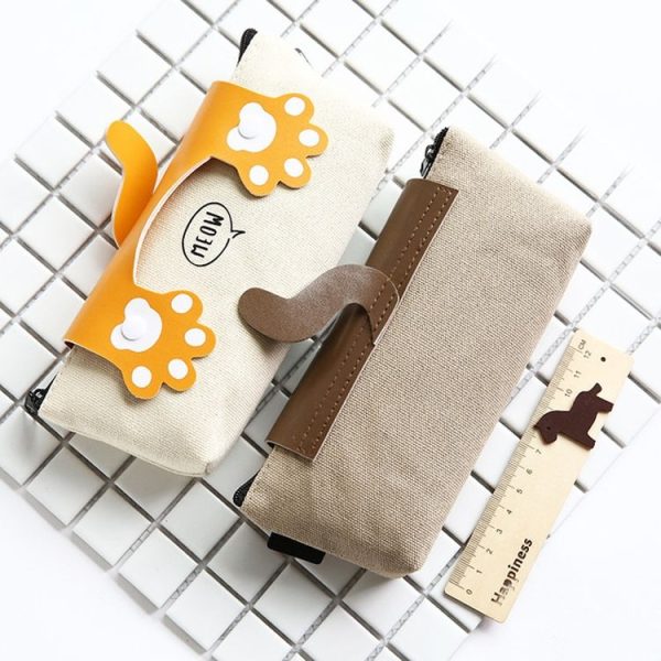 Cute Cats Big Capacity Canvas Pencil Case School Supplies Stationery (Orange) - Image 4
