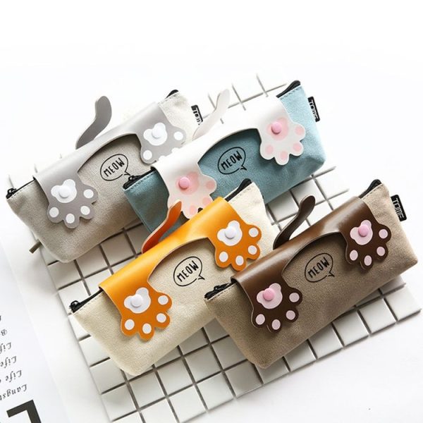 Cute Cats Big Capacity Canvas Pencil Case School Supplies Stationery (Orange) - Image 5