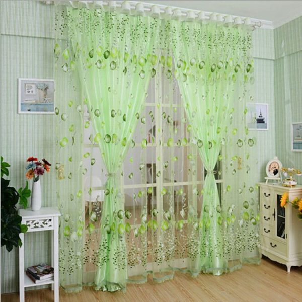 Tulip Print Curtain Bedroom Living Room Balcony Tulle Sunshade Curtain, Size: 100x200CM (Green) - Image 2