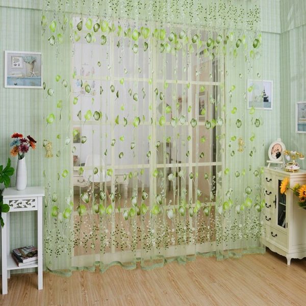 Tulip Print Curtain Bedroom Living Room Balcony Tulle Sunshade Curtain, Size: 100x200CM (Green) - Image 3